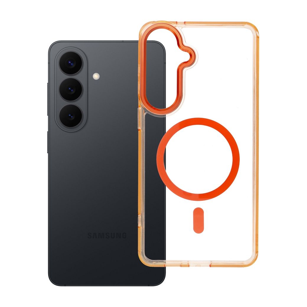 Husa Frame Transparent Hybrid Mag pentru Samsung S26 Plus Compatible cu Magsafe Hermes Portocaliu
