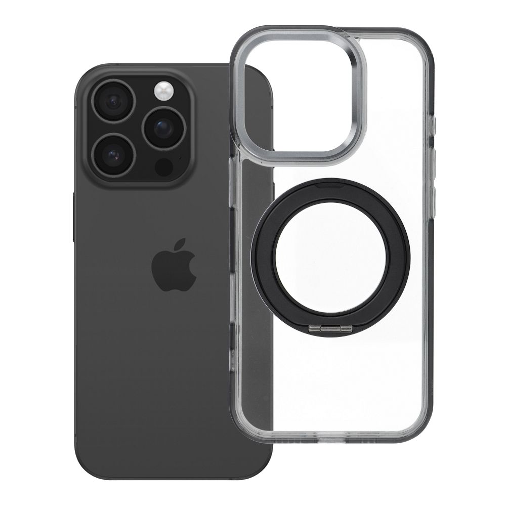Husa pentru iPhone 16 PRO Frame Circle Stand Compatible cu Magsafe Negru