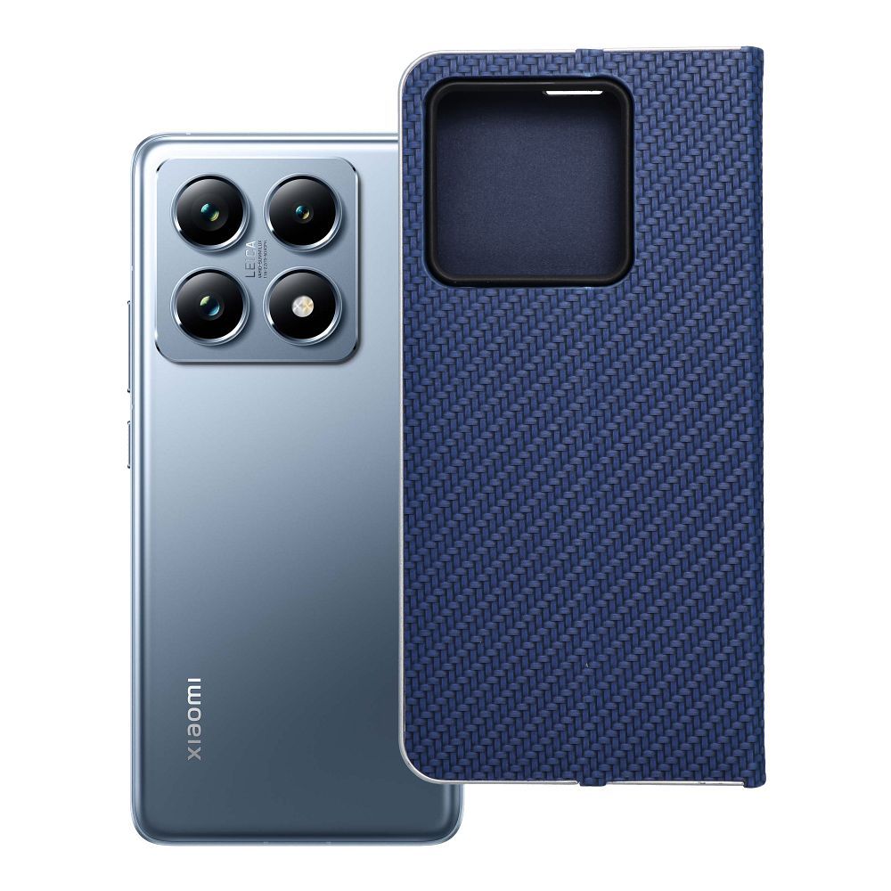 Husa Luna Book Carbon Flip pentru Xiaomi 14T Albastru