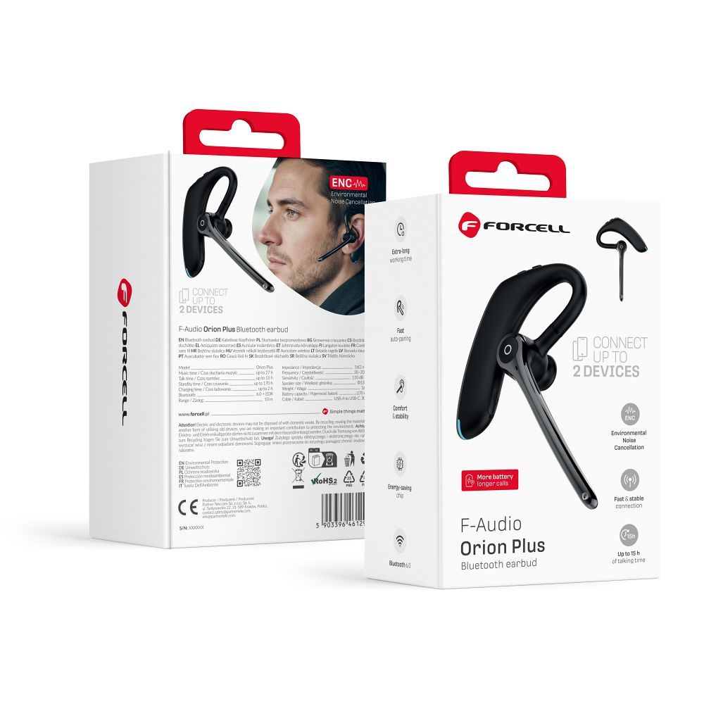 Casti Forcell Wireless Mono (ENC, Multipoint, BT 6.0 + EDR, 170mah) Orion Plus Negru