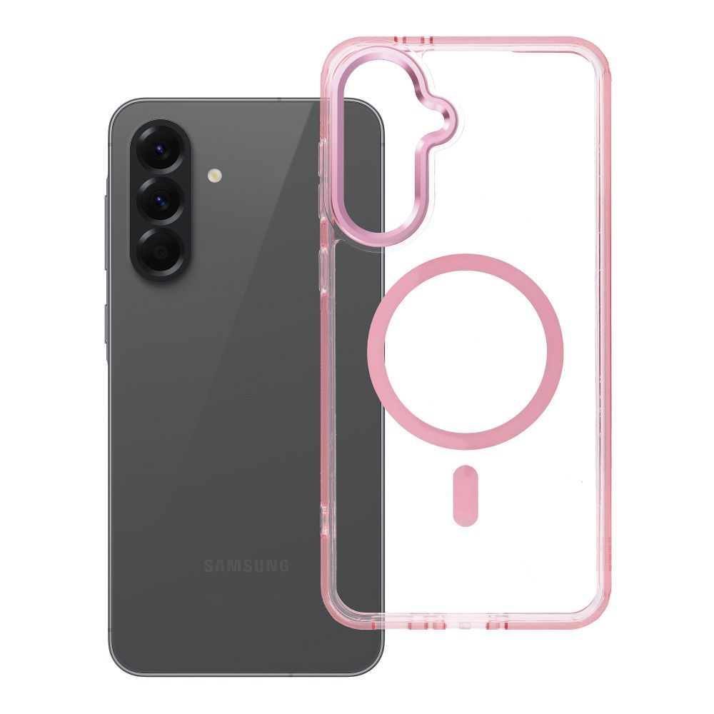 Husa Frame Transparent Hybrid Mag pentru Samsung A56 Compatible cu Magsafe Powder Roz