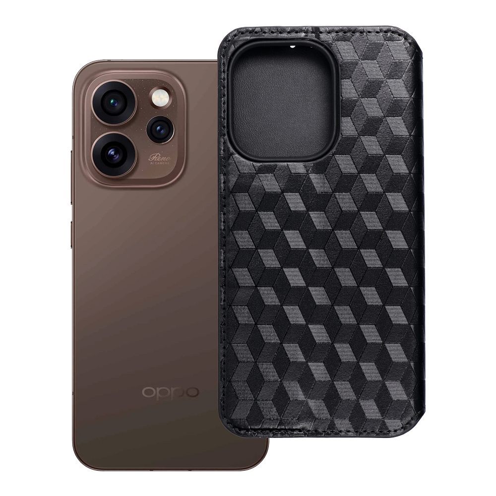 Husa Cubic Book Flip pentru Oppo Reno 15 Pro 5G Negru