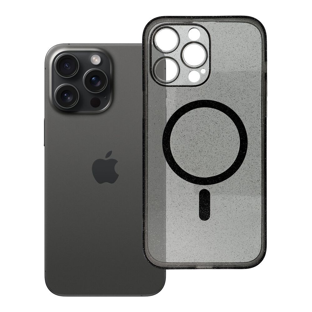 Husa Transparent Mag pentru iPhone 14 PRO MAX - Glitter (STR / Camera Protection) Compatible cu Magsafe Negru Glitter