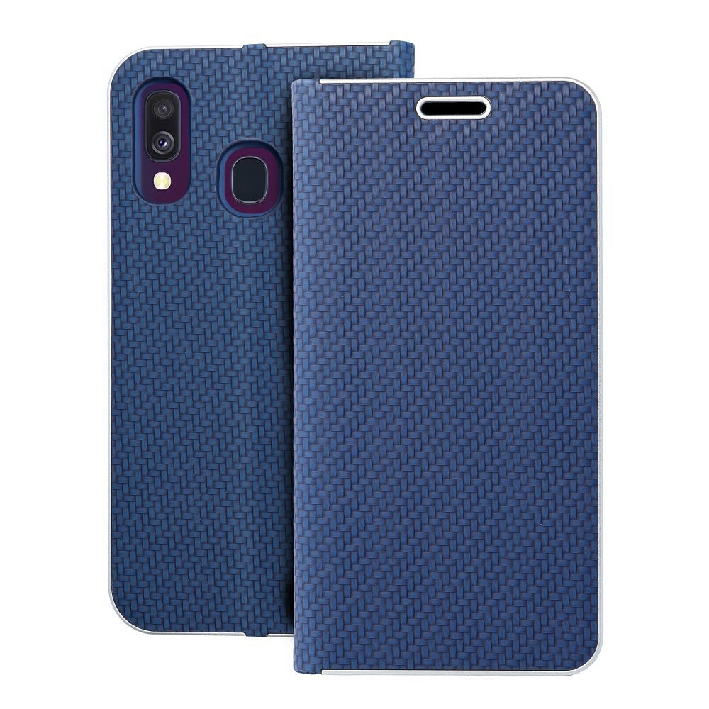 Husa Luna Book Carbon Flip pentru Samsung A40 Albastru