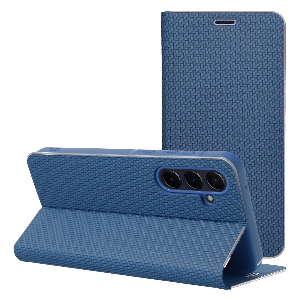 Husa Luna Book Carbon Flip pentru Samsung S25 FE Albastru