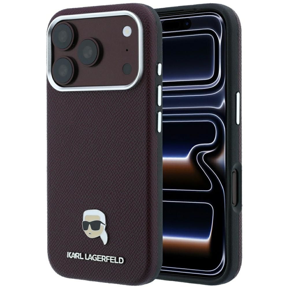 Husa Karl Lagerfeld pentru iPhone 18 Pro Max/ 17 Pro Max Compatible cu Magsafe (Grained Karl Head Metal) Burgundy