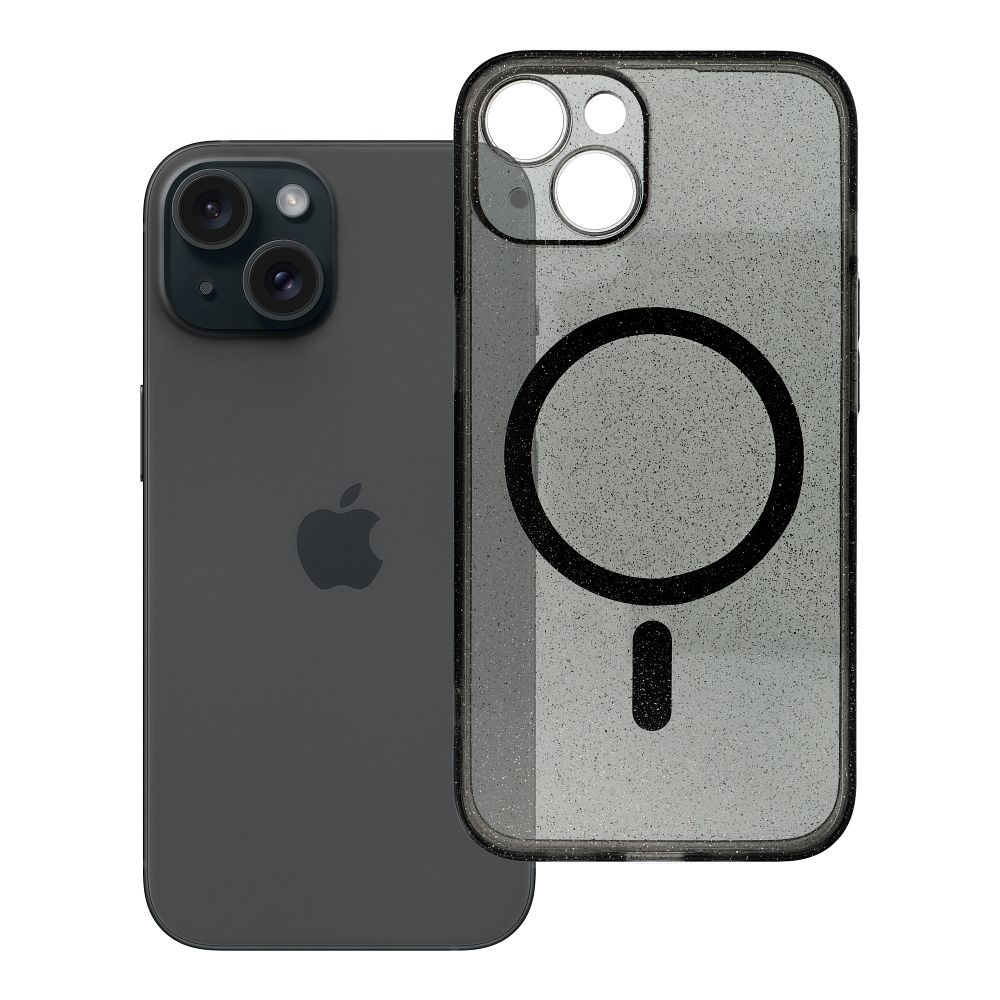 Husa Transparent Mag pentru iPhone 14 - Glitter (STR / Camera Protection) Compatible cu Magsafe Negru Glitter