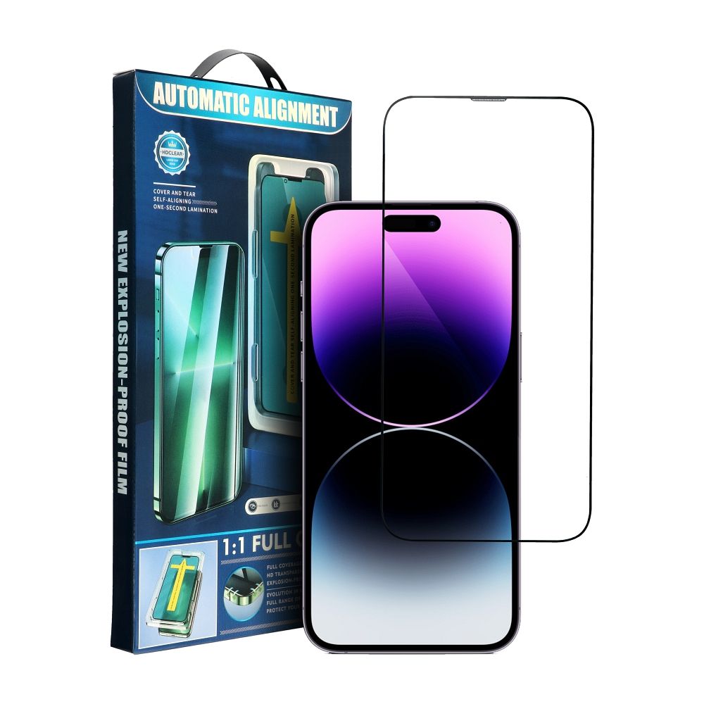 Folie 5D Full Glue sticla pentru iPhone 16 cu Applicator Negru
