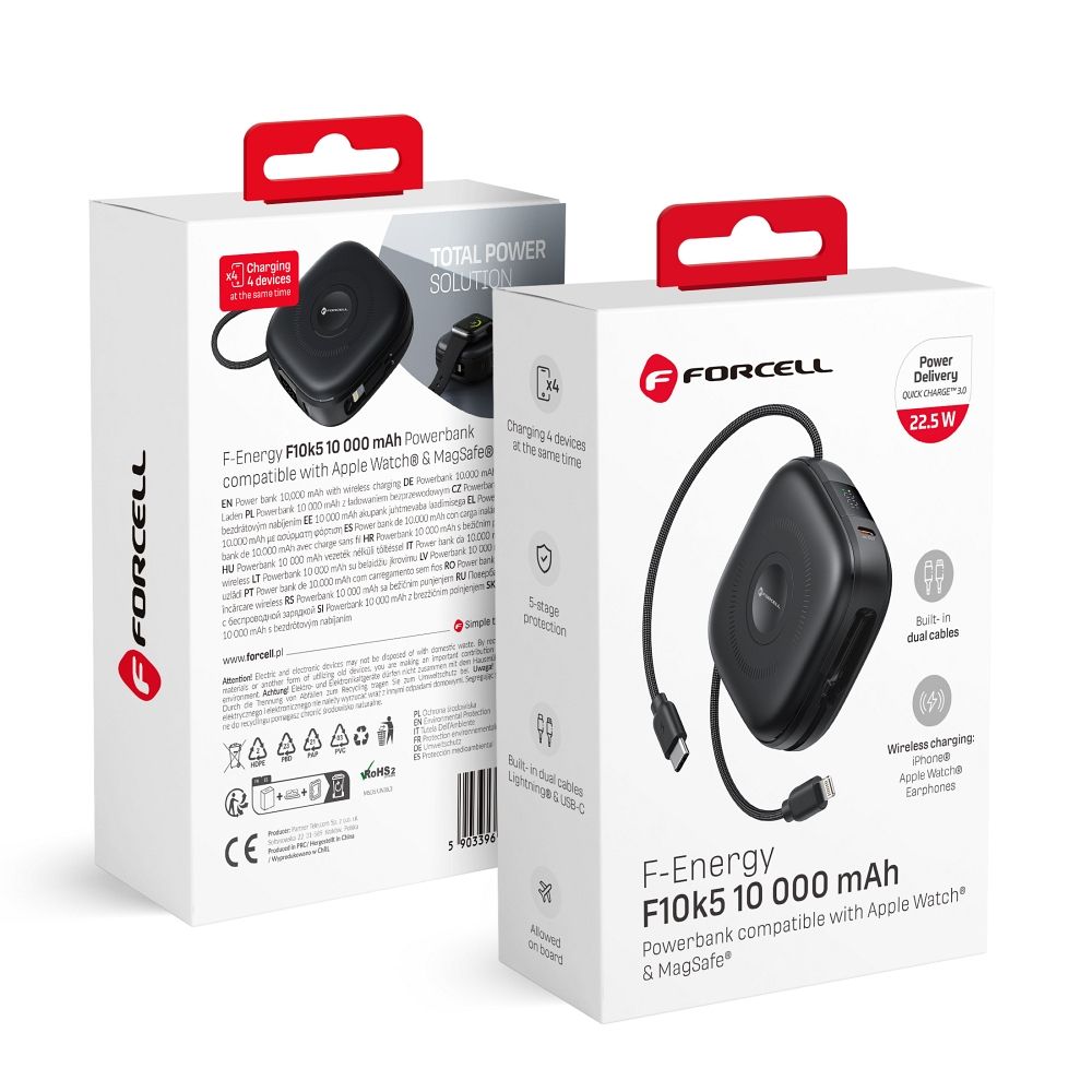 Acumulator extern Forcell Compatible cu Magsafe F-energy F10k5 Pd3.1 Qc3.0 3A 22,5W 10000 Mah Compatible cu Apple Watch 