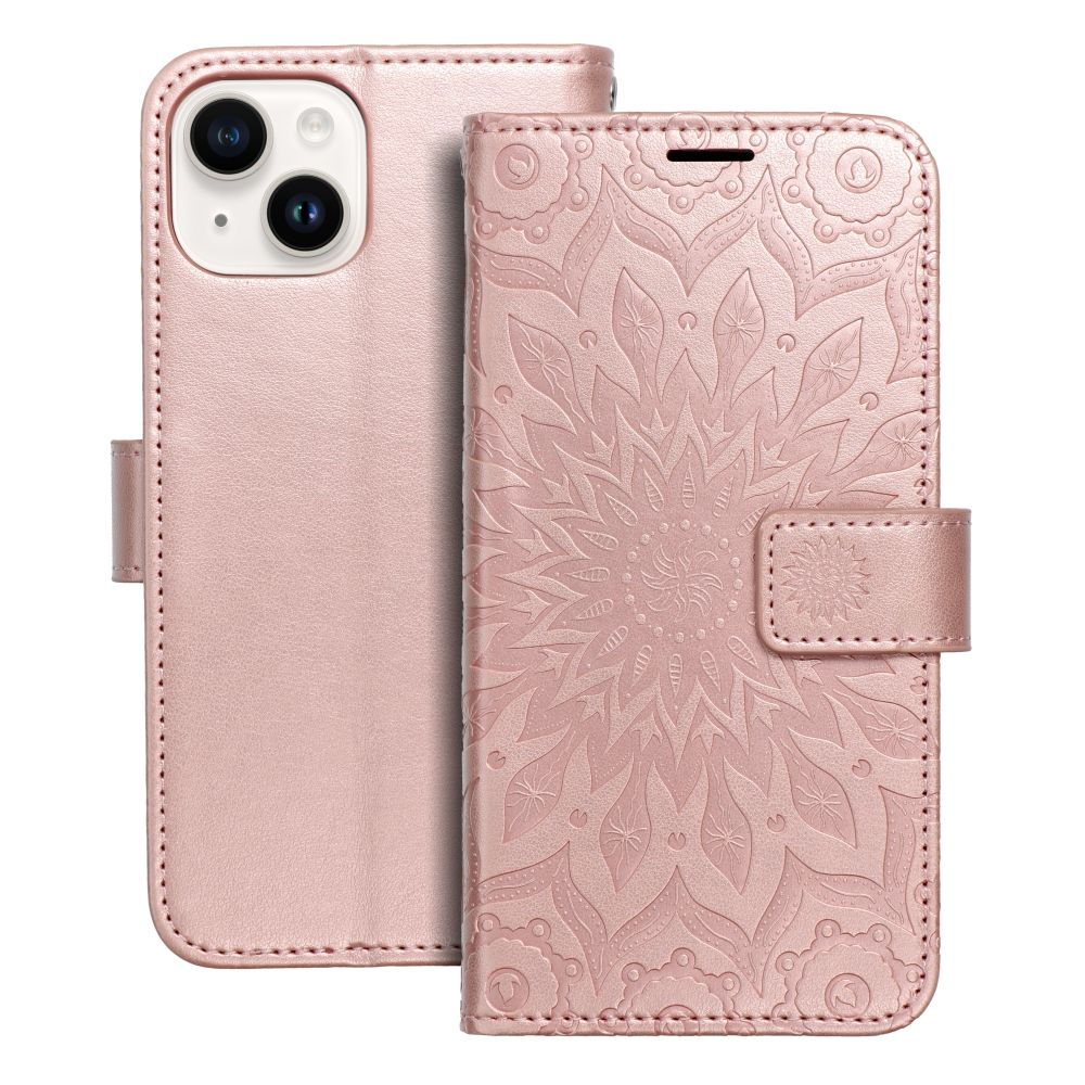Husa Mezzo Book Flip pentru iPhone 14 Mandala Roz auriu
