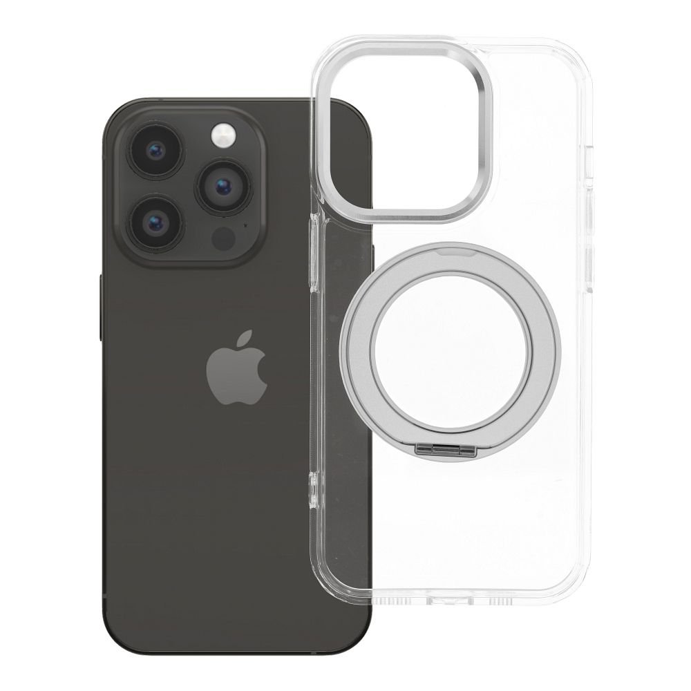 Husa pentru iPhone 14 PRO Frame Circle Stand Compatible cu Magsafe Transparent
