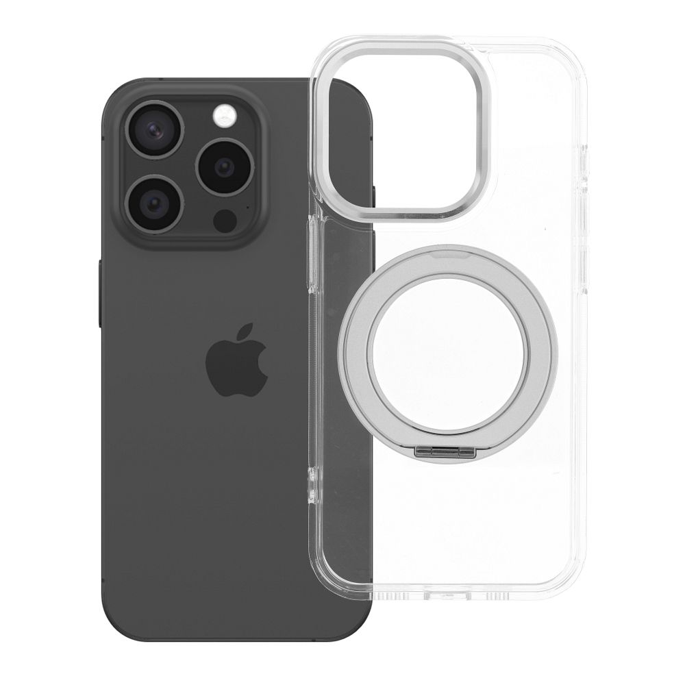 Husa pentru iPhone 15 PRO Frame Circle Stand Compatible cu Magsafe Transparent