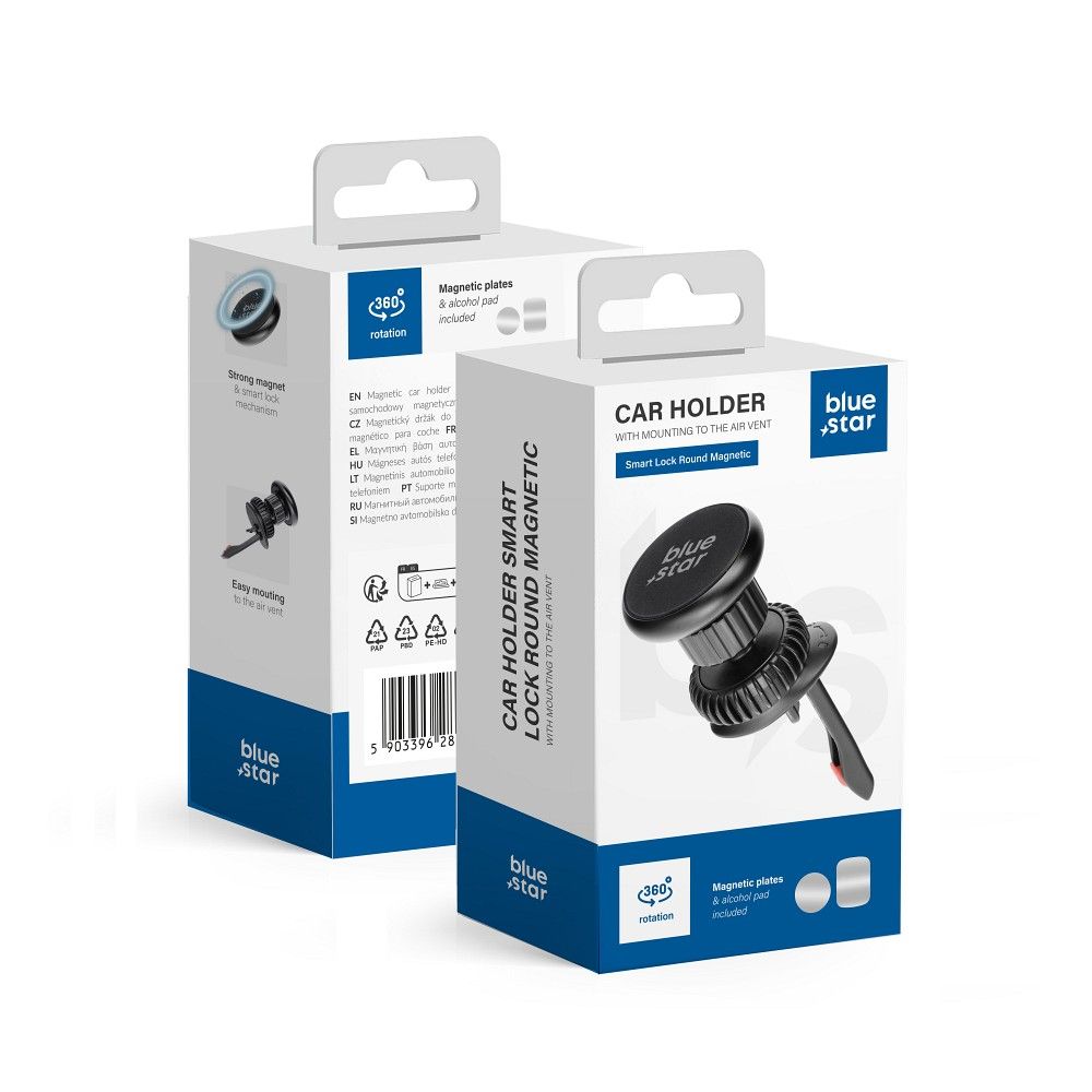 Suport Albastru Star Magnetic Car Phone Smart Lock Round grila de ventilatie Negru