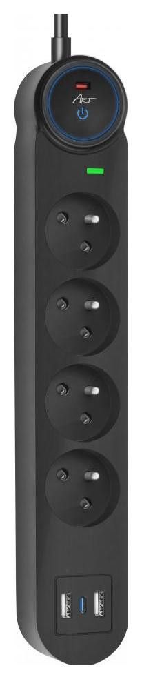 Incarcator priza Art Extension Cord 4 Sockets + 2 X USB A + USB C Fu815 3 M Negru