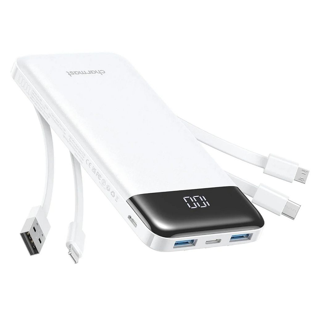 Cablu Charmast Acumulator extern W1148 5V 3A 10000 Mah cu Built-in USB A / USB C / Lightning / Micro USB Alb