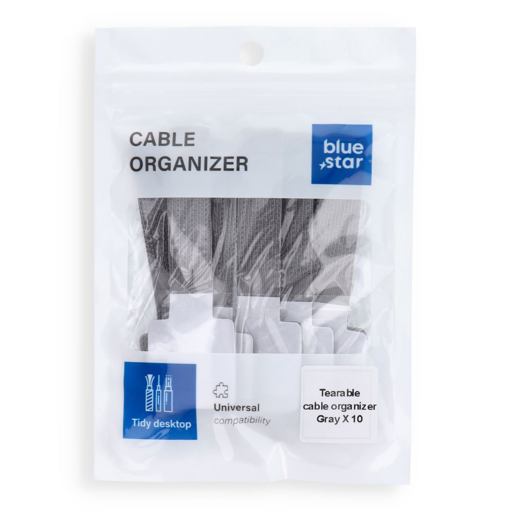 Cablu Albastru Star Self-adhesive Tie cu Velcro- Gri (10 Pcs.)