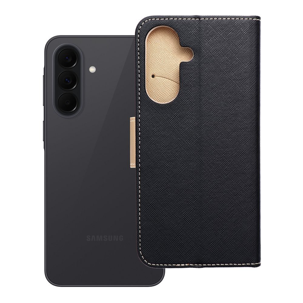 Husa Fancy Book Flip pentru Samsung A37 Negru / Auriu