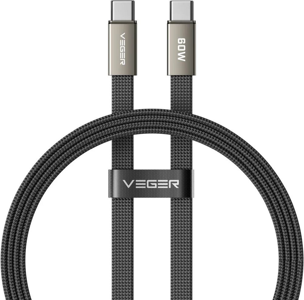 Cablu Veger Flat Type C To Type C PD 3A 60W Cc06-mtb 1,2 M Negru