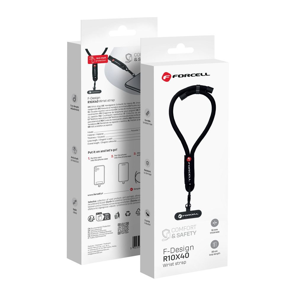 Husa Forcell F-design Wrist Phone Lanyard cu Adjustable Length (Max 20cm In The Loop) Negru