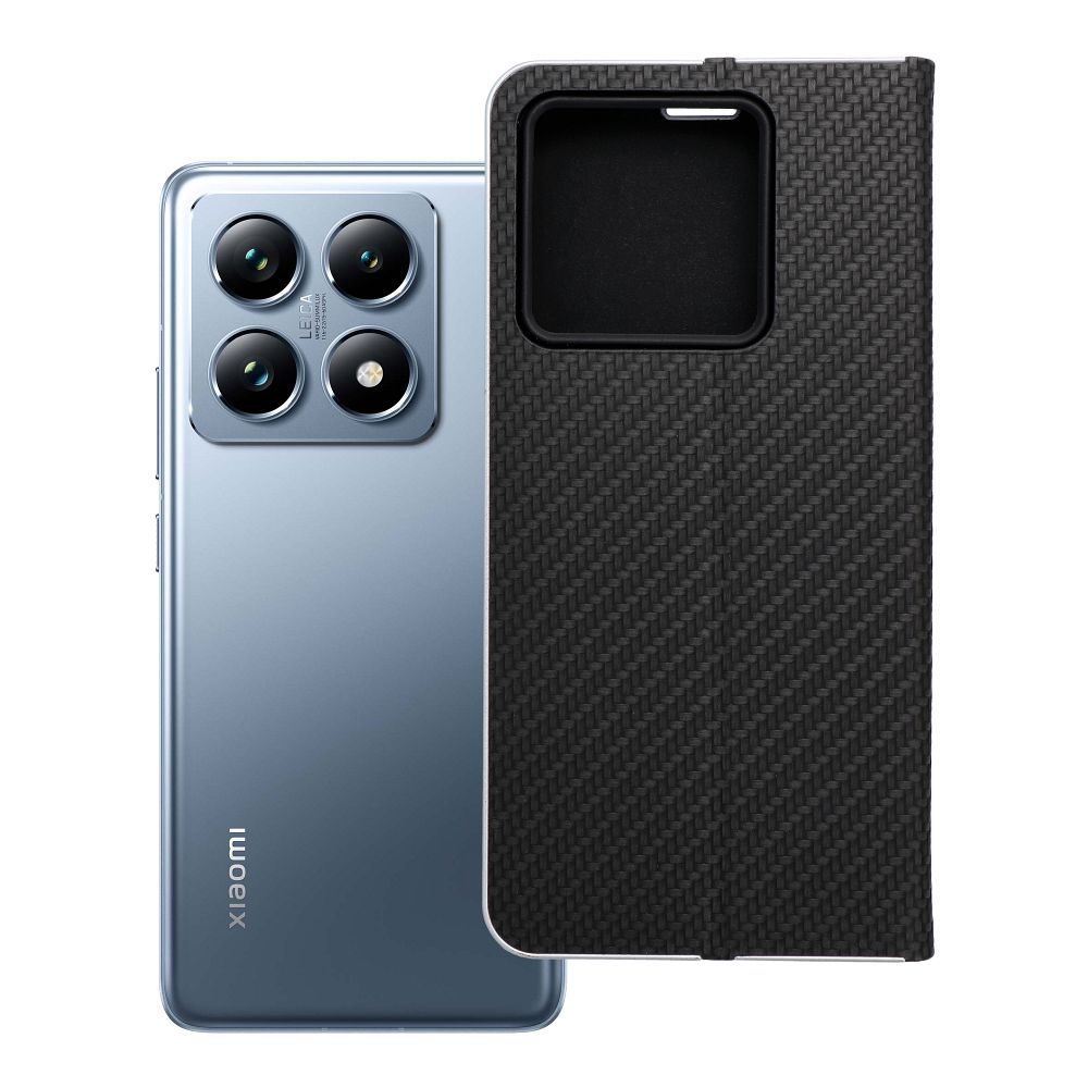 Husa Luna Book Carbon Flip pentru Xiaomi 14T Negru