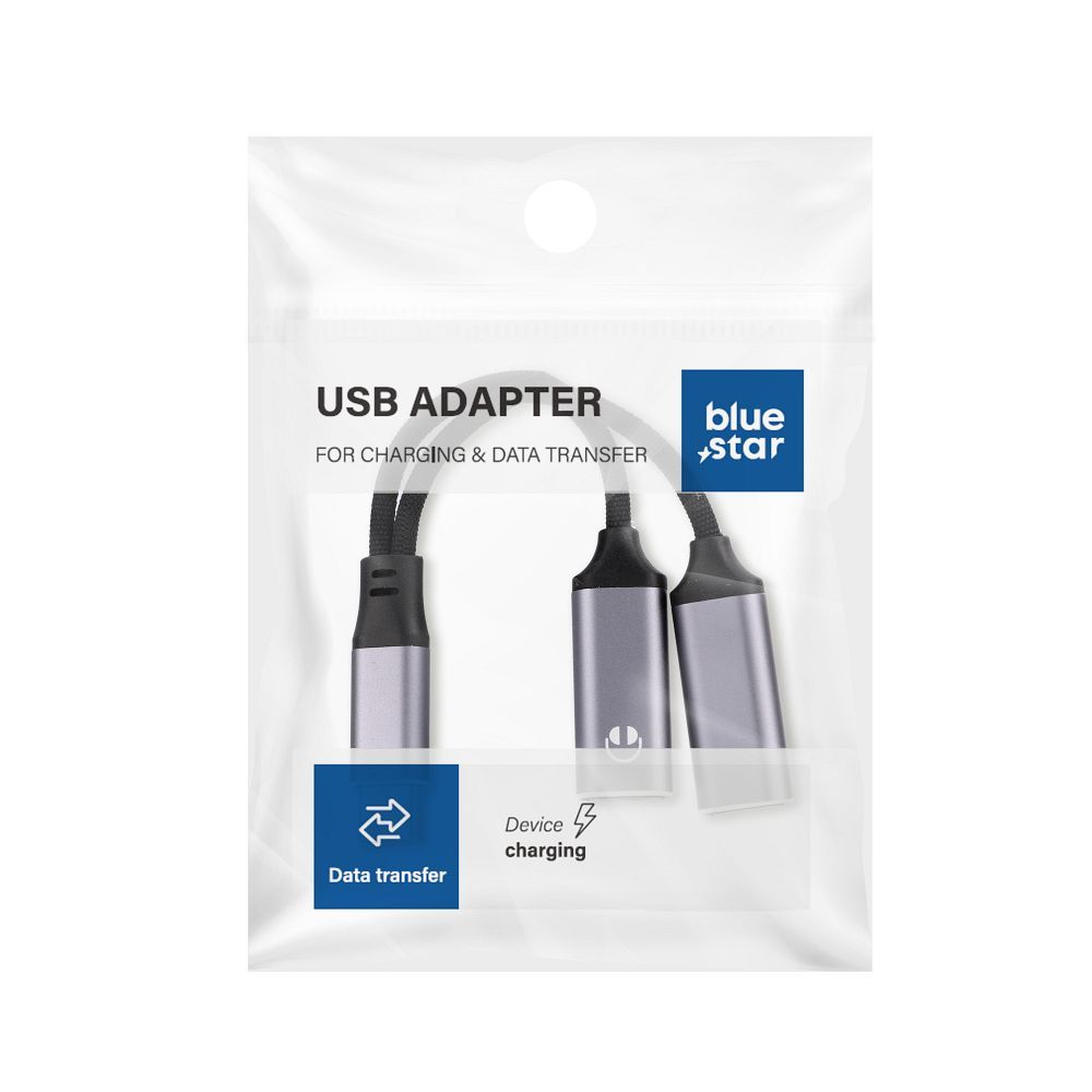 Adaptor Albastru Star AUX 2in1 Type C (Male) To Type C (Female) / Type C (Female) Negru [DAC] - Max 25W Charging