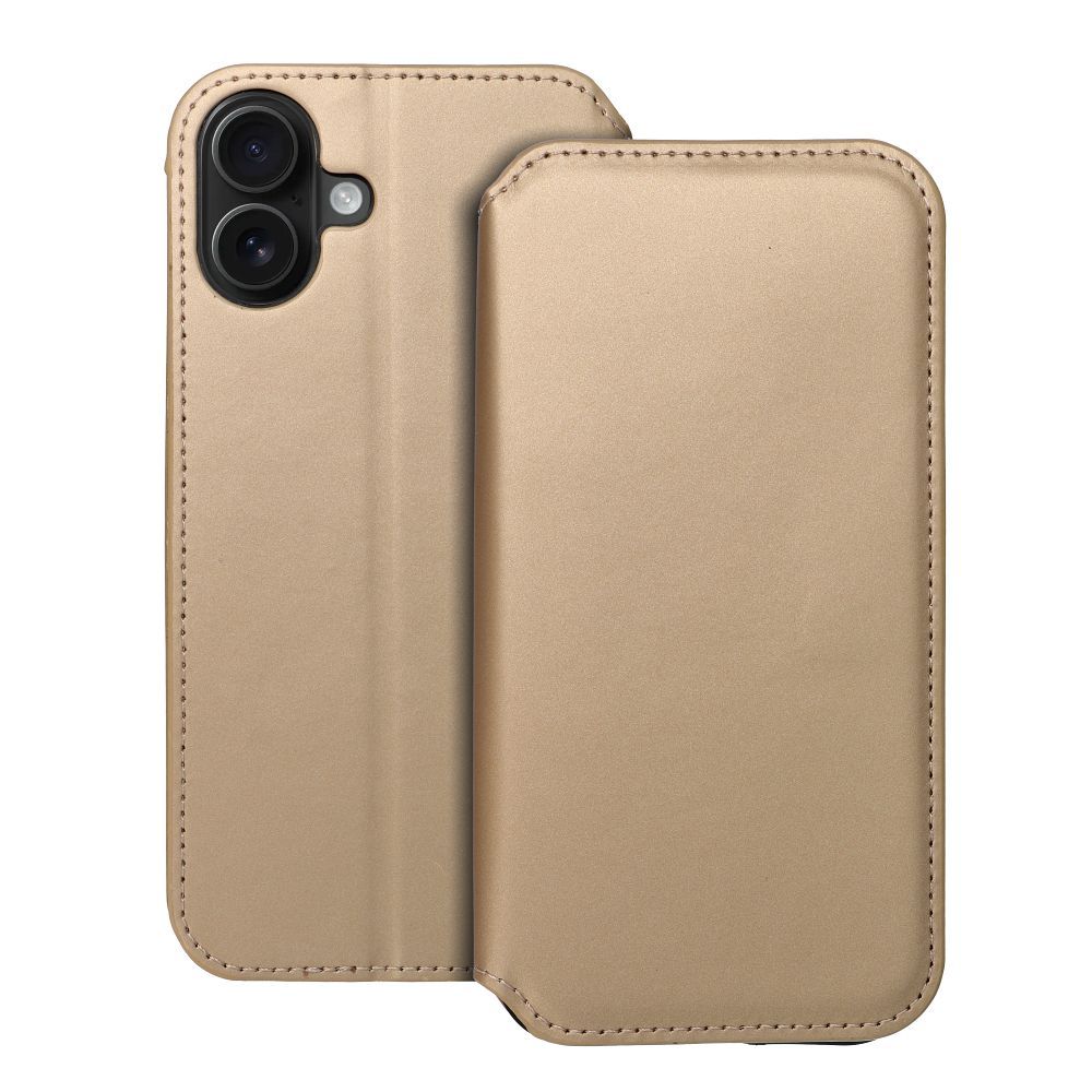 Husa Dual Pocket Flip pentru iPhone 16 Plus Book Auriu