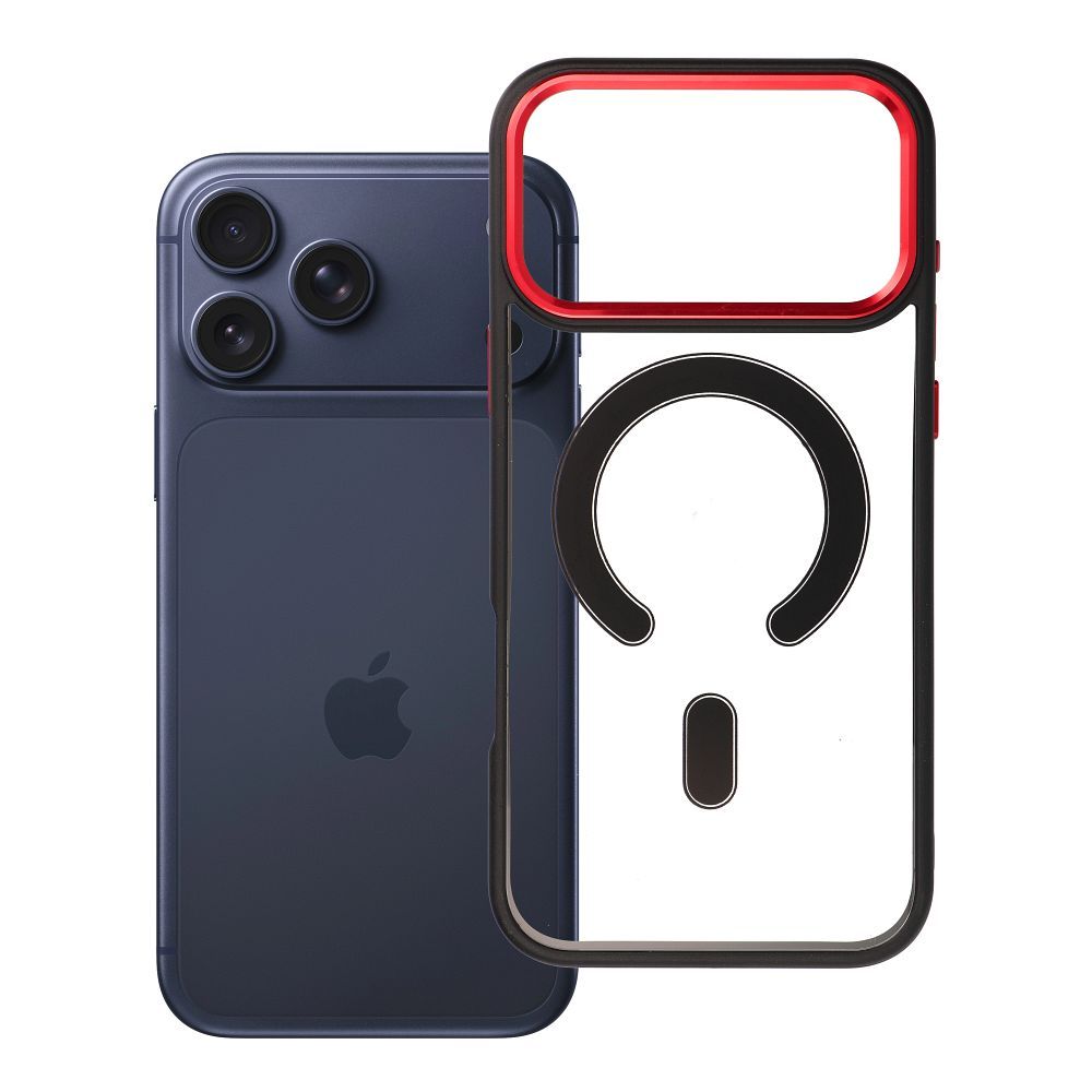 Husa Color Edge Mag pentru iPhone 17 Pro Max / 18 Pro Max (Low Camera Edge) Compatible cu Magsafe Negru-Rosu