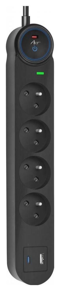Incarcator priza Art Extension Cord 4 Sockets + USB A + USB C Fu910 1,5 M Negru