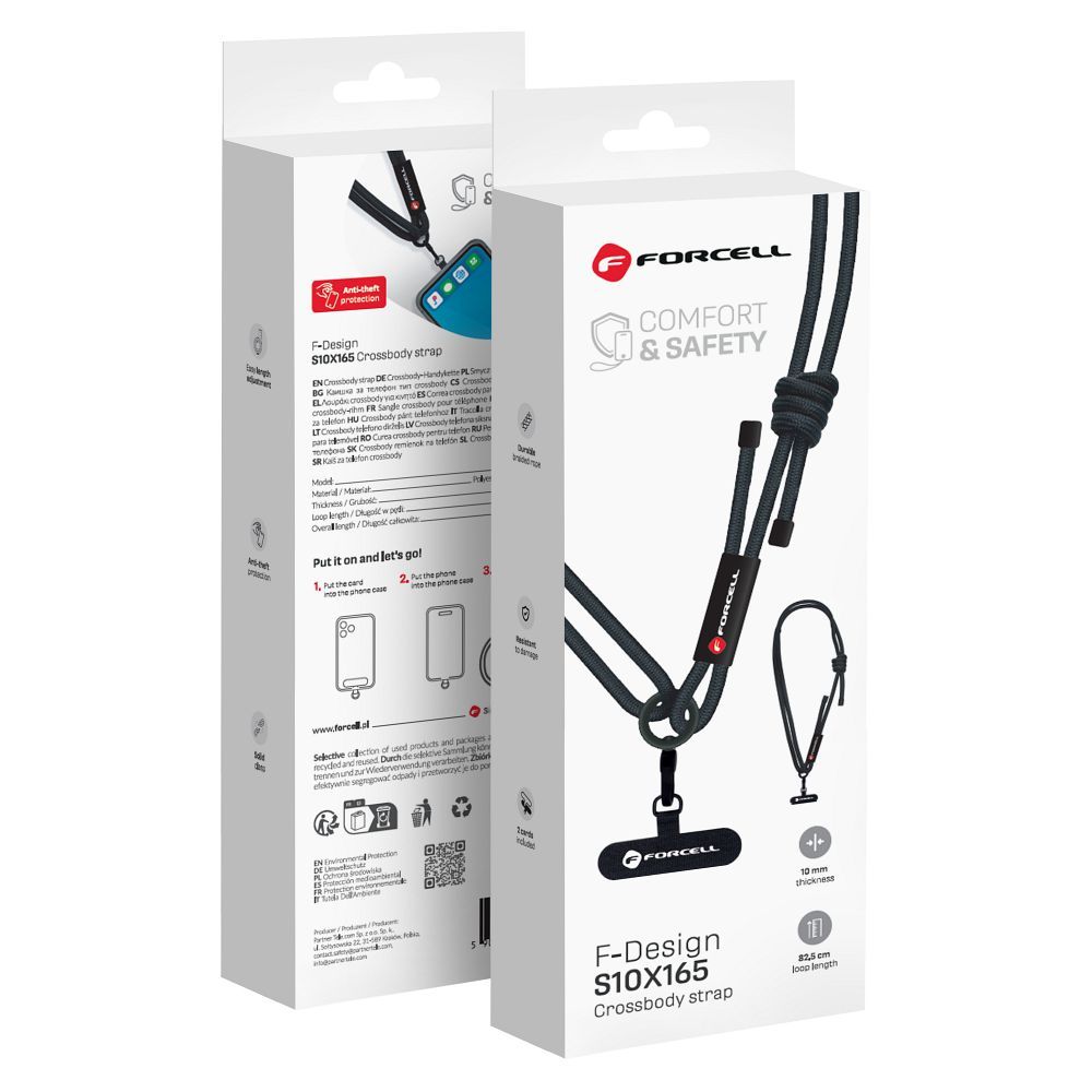 Husa Forcell F-design Crossbody Phone Lanyard cu Adjustable Length (Max 82,5cm In The Loop) Negru