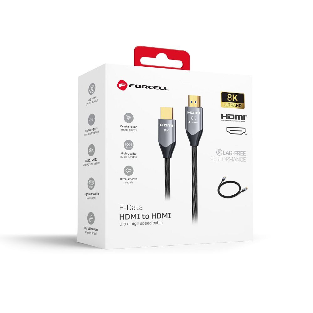 Cablu Forcell Hdmi 2.1 Cafule 8K 60Hz / 4K 120Hz – Ultra High Speed, HDR, Earc, VRR, 48Gbps 1 M Negru