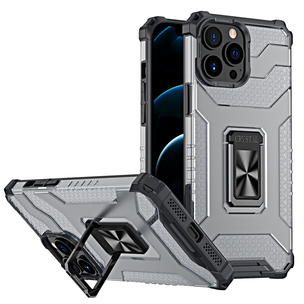 Husa Crystal Ring Kickstand Tough Rugged Cover pentru iPhone 12 Pro Negru