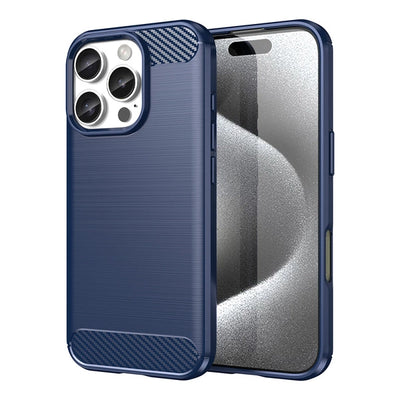 Husa Carbon pentru iPhone 16 Silicone - Albastru