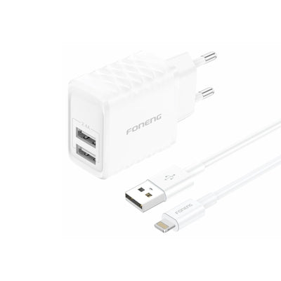 Cablu Foneng Incarcator priza Eu53 2.4A 12W 2xUSB + Lightning Alb