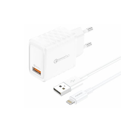Cablu Foneng Incarcator priza Eu54 18W 1xUSB Qc3.0 + Lightning Alb