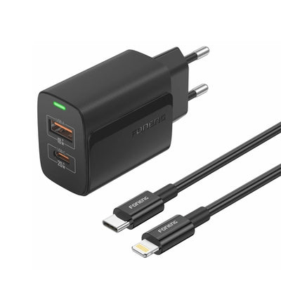 Cablu Foneng Incarcator priza Eu66 PD 20W 1xUSB-C + 1xUSB Qc3.0 + Usb-c - Lightning Negru
