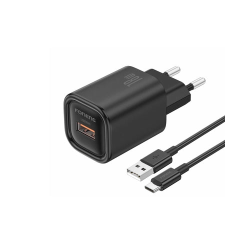 Cablu Foneng Incarcator priza Eu68 18W 1xUSB Qc3.0 + Usb-c Negru