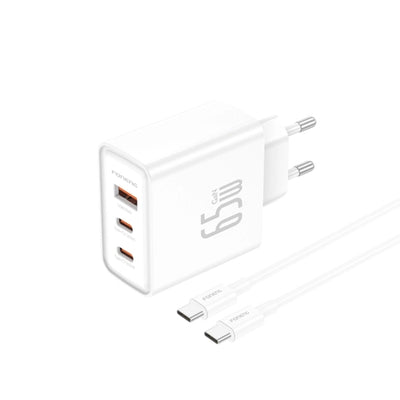 Cablu Foneng Incarcator priza Gan50-eu Gan PD 65W 2xUSB-C + 1xUSB Qc3.0 + Usb-c - Usb-c Alb
