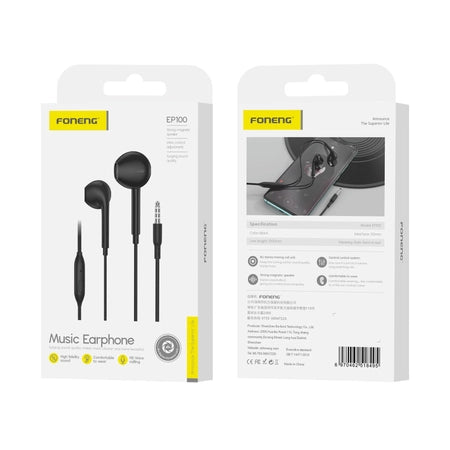 Casti Foneng Wired Ep100 Jack 3.5MM cu Microphone 1.2M Negru
