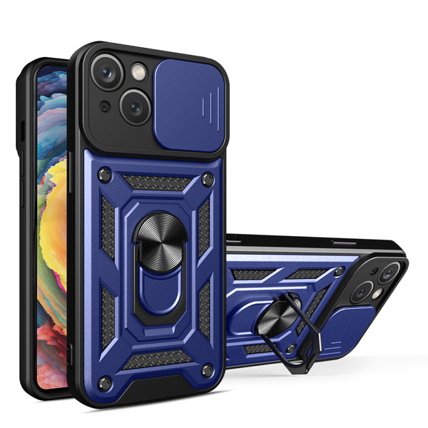 Husa Hybrid Armor Camshield cu Stand And Camera Cover pentru iPhone 15 Plus - Albastru