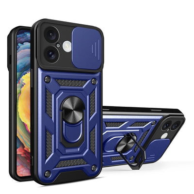 Husa Hybrid Armor Camshield iPhone 16 cu Camera Cover And Stand - Albastru