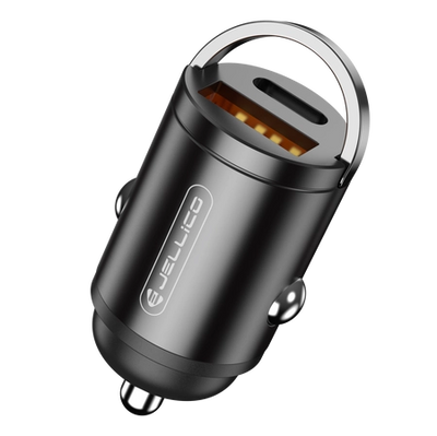 Incarcator auto Jellico F19 PD 30W 1xUSB-C + 1xUSB Qc3.0 Negru