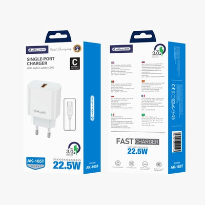 Cablu Jellico Incarcator priza Ak165 22,5W 1xUSB Qc3.0 + Usb-c Alb