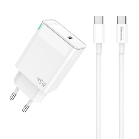 Cablu Jellico Incarcator priza C105 Gan PD 45W 1xUSB-C + Usb-c - Usb-c Alb