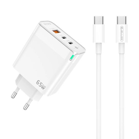 Cablu Jellico Incarcator priza C79 Gan PD 65W 2xUSB-C + 1xUSB Qc3.0 + Usb-c - Usb-c Alb