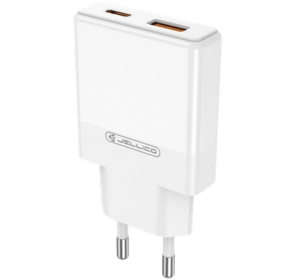 Cablu Jellico Incarcator priza Eu57 PD 20W 1xUSB-C + 1xUSB Qc3.0 + Usb-c - Lightning Alb