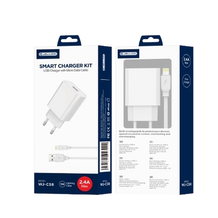 Cablu Jellico Incarcator priza Wj-c58 2.4A 12W 1xUSB + Lightning Alb