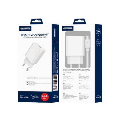 Cablu Jellico Incarcator priza Wj-c58 2.4A 12W 1xUSB + Micro Alb