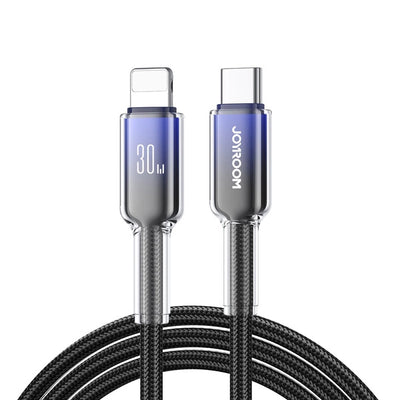Cablu Joyroom S-a42 Crystal-Transparent Series 30W Usb-c - Lightning 1.2m - Negru