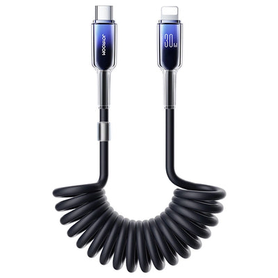 Cablu Joyroom S-a43 Crystal-Transparent Series 30W Usb-c - Lightning Spiral 1.5m - Negru