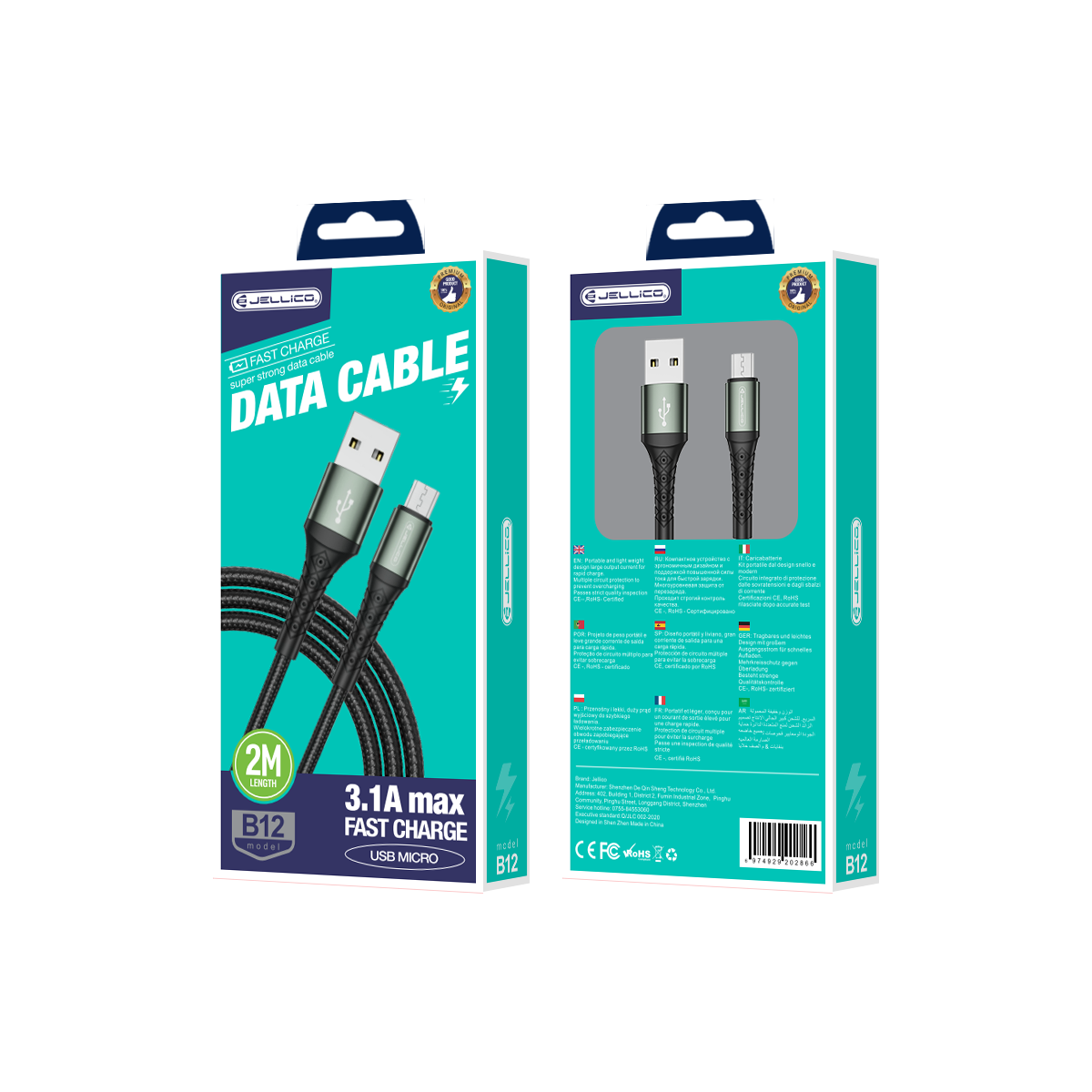Cablu Jellico B12 Micro USB 3.1A 2M Negru
